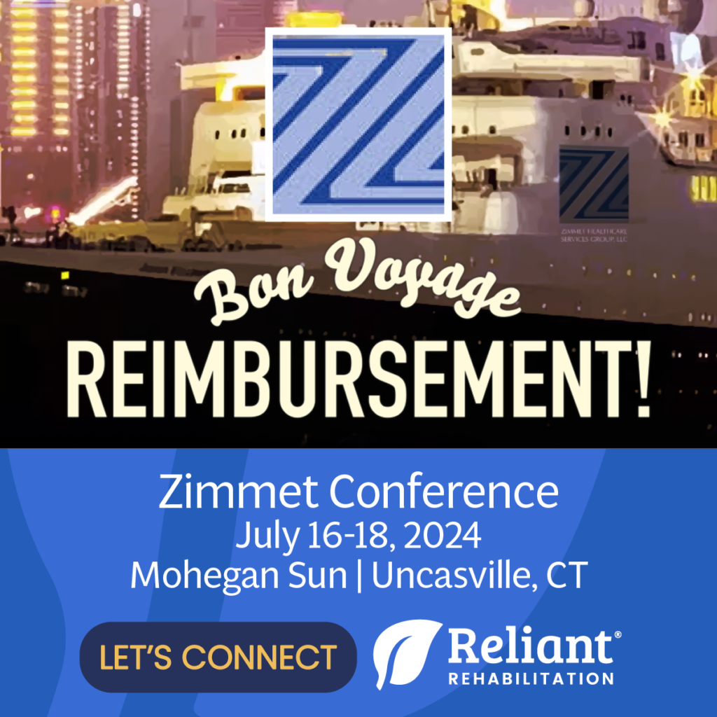 Graphic of Zimmet conference with Reliant Rehab inviting you to connect at the event.