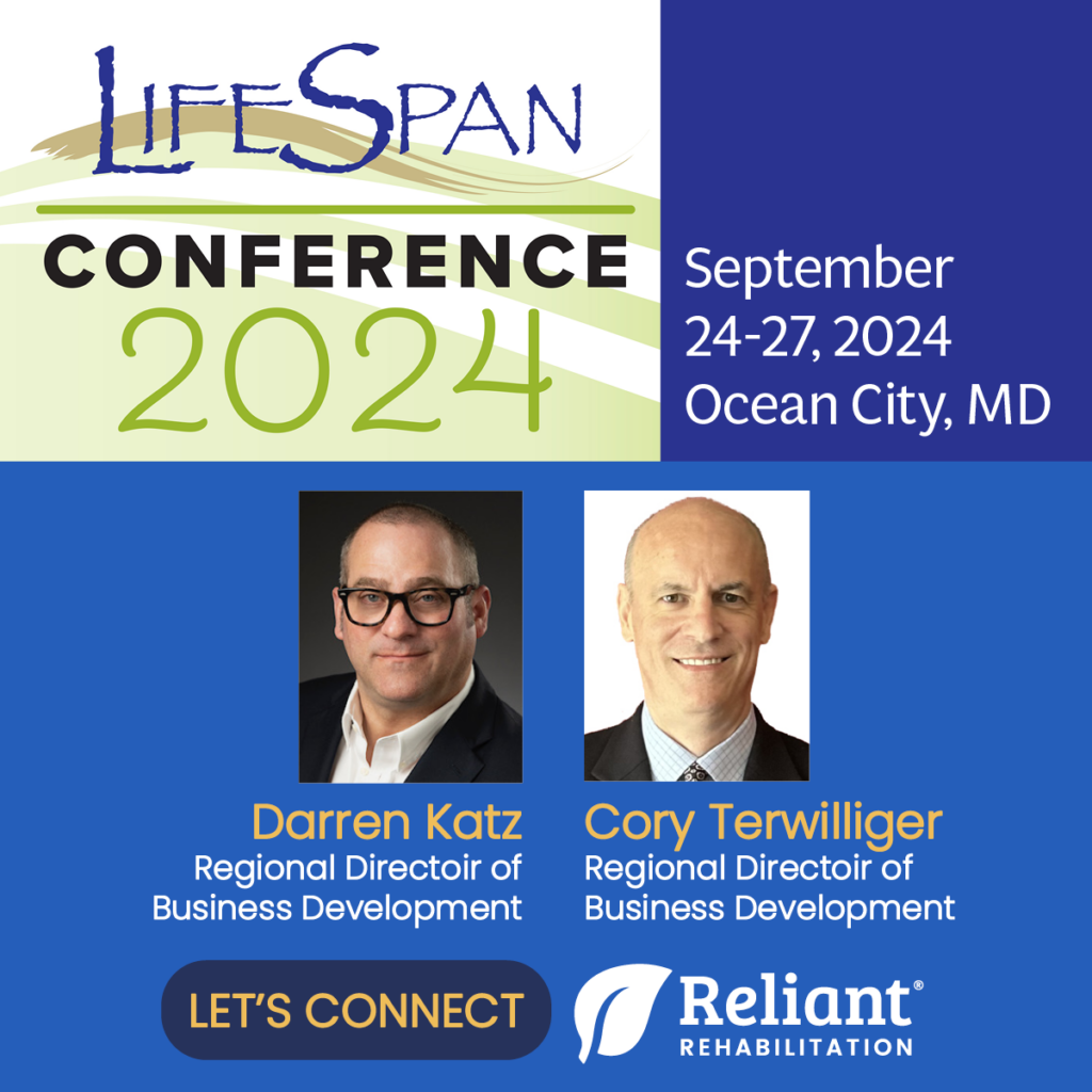 Graphic of LifeSpan 2024 Annual Conference & Expo inviting you to connect with Reliant at the event.