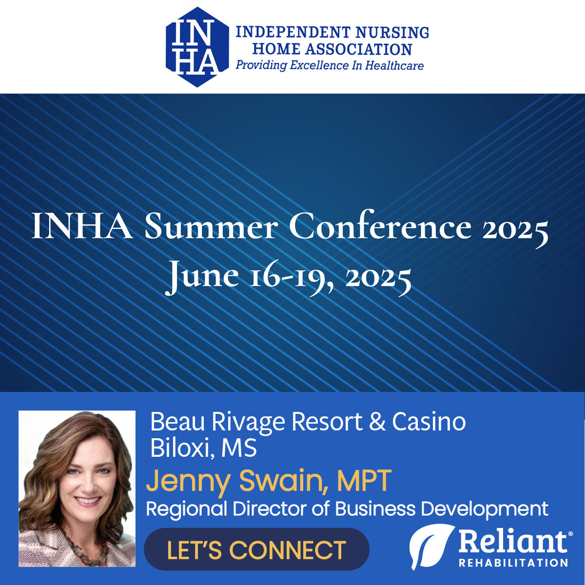 We’re headed to Mississippi! Reliant Rehabilitation is excited to join the Independent Nursing Home Association Summer Conference June 16–19.